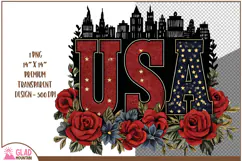 USA word art with beautiful red roses, 4th of July USA png Product Image 1