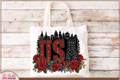 USA word art with beautiful red roses, 4th of July USA png Product Image 5