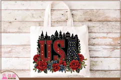 USA word art with beautiful red roses, 4th of July USA png Product Image 5