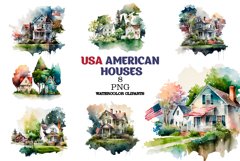 USA american house watercolor clipart Product Image 1