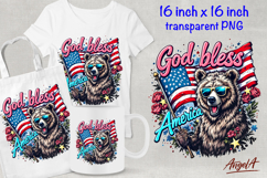 Patriotic quote God bless America, USA grizzly bear clipart Product Image 1