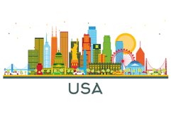 USA Skyline with Color Skyscrapers and Landmarks isolated. Product Image 1