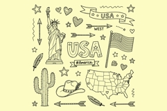 A set of hand-drawn doodles featuring American symbol elemen Product Image 1