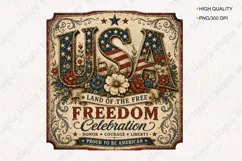 USA Freedom Celebration Vintage Americana Sign PNG Product Image 1