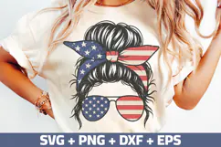 Messy Bun USA Flag PNG, Messy Bun Clipart Sublimation Design Product Image 1