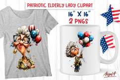 USA patriotic clipart Funny elderly lady holding balloons Product Image 1