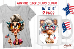 USA patriotic clipart Sad elderly lady with USA flag Product Image 1