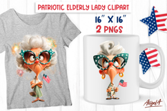 USA patriotic clipart sarcastic elderly lady with USA flag Product Image 1