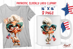 USA patriotic clipart elderly lady with USA flag Grandma PNG Product Image 1