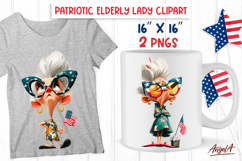 USA patriotic clipart elderly lady with USA flag Grandma PNG Product Image 1