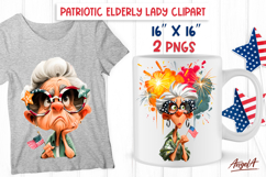 USA patriotic clipart elderly lady with USA flag Grandma PNG Product Image 1