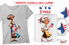 USA patriotic clipart elderly lady with USA flag Grandma PNG Product Image 1