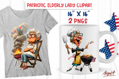 4th of July BBQ clipart USA patriotic elderly lady PNGs Product Image 1