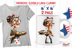 4th of July clipart USA patriotic elderly lady PNG Cooking Product Image 1