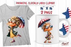 4th of July clipart Laughing elderly lady with umbrella PNG Product Image 1