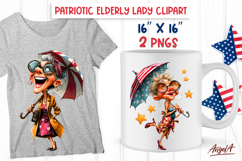 4th of July clipart Laughing elderly lady with umbrella PNG Product Image 1