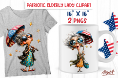 4th of July clipart Laughing elderly lady with umbrella PNG Product Image 1