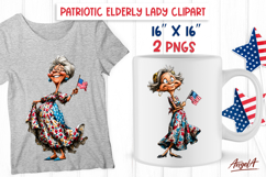 USA patriotic clipart elderly lady with USA flag Grandma PNG Product Image 1