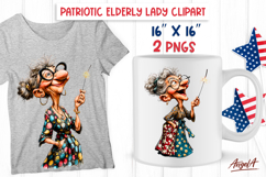 USA patriotic clipart elderly lady with sparkles Grandma PNG Product Image 1