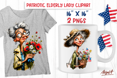 USA patriotic elderly lady clipart holding bouquet of flower Product Image 1