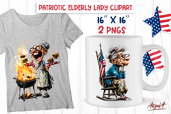 4th of July BBQ clipart USA patriotic elderly lady PNG Product Image 1