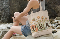 Patchwork USA with watercolor flowers, Floral USA png Product Image 3
