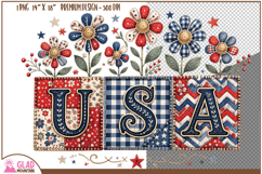 Patchwork USA with watercolor flowers, Floral USA png Product Image 2