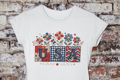 Patchwork USA with watercolor flowers, Floral USA png Product Image 4