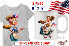4th of July clipart patriotic USA Funny lady with pie PNG Product Image 1