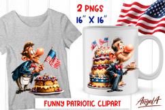 4th of July clipart patriotic Funny man with cake, USA flag Product Image 1