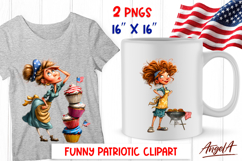 4th of July clipart patriotic USA lady with cupcakes, BBQ Product Image 1