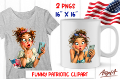 4th of July clipart patriotic USA girl, selfie clipart png Product Image 1