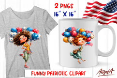 4th of July clipart USA patriotic girl with balloons PNG Product Image 1