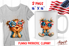 4th of July clipart USA patriotic baby girl with sunglasses Product Image 1