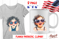 4th of July clipart USA retro baby girl with sunglasses Product Image 1