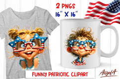 4th of July clipart USA patriotic girl, boy with sunglasses Product Image 1