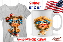 4th of July clipart USA patriotic cute girl with sunglasses Product Image 1