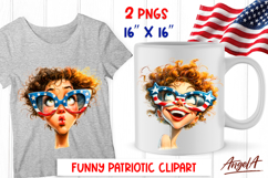 4th of July clipart USA patriotic cute girl with sunglasses Product Image 1