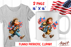 4th of July clipart patriotic boy with USA flags PNG Product Image 1