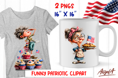 4th of July clipart patriotic elderly lady USA flag PNG Product Image 1