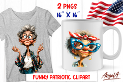 4th of July clipart patriotic USA Funny elderly lady PNG Product Image 1