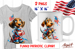 4th of July clipart patriotic dog Dachshund USA flag PNG Product Image 1