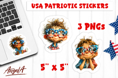 USA patriotic stickers 4th of July Boy Girl with sunglasses Product Image 1