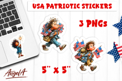 4th of July USA patriotic sticker Cute boy with USA flag PNG Product Image 1