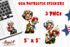 4th of July USA patriotic sticker Funny old lady, bouquet Product Image 1