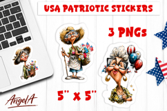 4th of July USA patriotic sticker Funny elderly lady Product Image 1