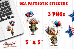 4th of July USA patriotic sticker Funny old lady Balloon PNG Product Image 1