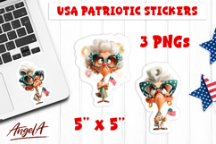 4th of July USA patriotic sticker Elderly lady with USA flag Product Image 1