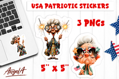 4th of July USA patriotic sticker Elderly lady with USA flag Product Image 1