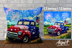 Pillow cover, patriotic sublimation, truck USA flag PNG Product Image 1